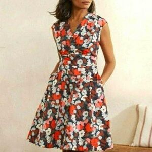 Floral Sleeveless Dress - Red and White